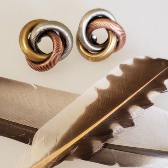 Vintage Tri-Tone Earrings - Picture 6 of 9